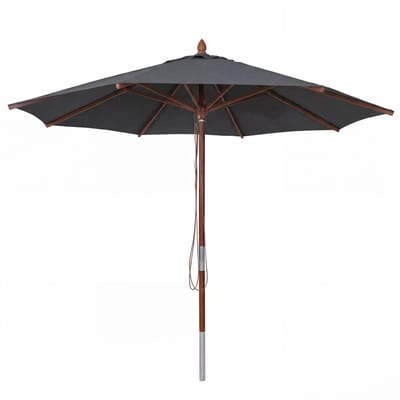 Horeca-parasol van hout MCW-C57b, tuinparasol, polyester/hout 14 kg, rond Ø 3 m, met trekkoord, schokbestendig ~ antraciet