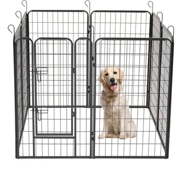 ACAZA Puppyren - Hondenren - 8 panelen - 100 cm hoog - Met deur - Zwart - Puppyren Opvouwbaar - Hondenkennel - Konijnenren