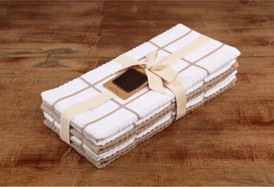 Katoenen badstof keukentheedoek, 4 stuks, 28" x 16", Tan Check