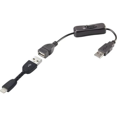Renkforce RF-3346622 USB-kabel USB 2.0 USB-A stekker, Apple Lightning stekker 0.30 m Zwart Incl. aan/uitschakelaar, Vergulde steekcontacten