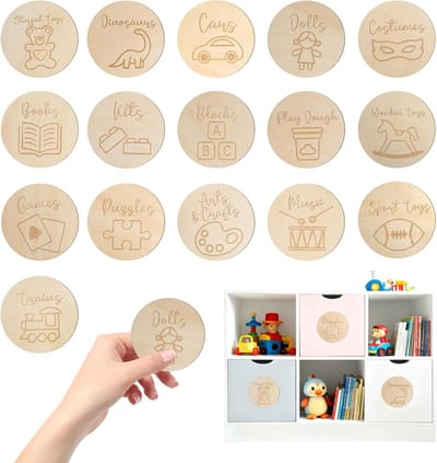 16 stuks houten bordstickers voor de kinderkamer, ordeningsetiketten met klittenbandpunten voor IKEA Trofast plank dozen speelgoeddoos