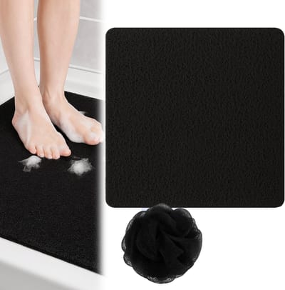 HSXL - Antislipmat Douche Zacht & Waterdoorlatend - 60x60CM - Incl. Netspons - Antislip Douchemat Zwart – Anti Slip Douche Cabine Mat – Mat voor in de Badkamer - Badkamer accessoires