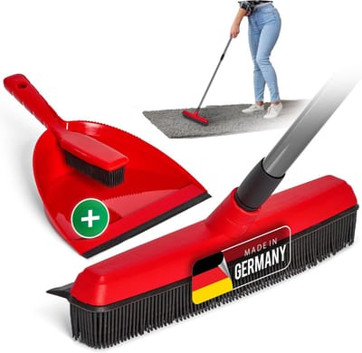 Rubberen bezem met telescopische steel & stoffer en blik set Kappersbezemset Rubberen knopbezem Hondenhaarverwijderaar Bezem Parketbezem voor binnen Tapijtbezem Vloertrekker Huishoudbezem Wonderbezem