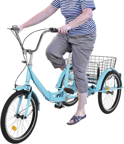 Opvouwbare Driewieler - Volwassen Fiets - Boodschappen Doen - Met Schokdemper - 20 Inch - Blauw