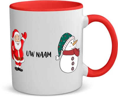 Akyol - kerst sneeuwpop en kerstman met eigen naam koffiemok - theemok - rood - Kerstmis - kerst beker - winter - kerst - christmas - kerst cadeau - 350 ML inhoud