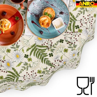 ANRO Tafelkleed Kamille Groen Ovaal 240x140cm Rechte rand Afwasbaar Waterafstotend Binnen & Buiten