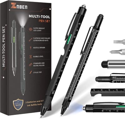 Multitool Pennenset - Gereedschap Pen - Klussen & Schrijven - Geïntegreerde Functies - 18 cm Lengte - Zwart