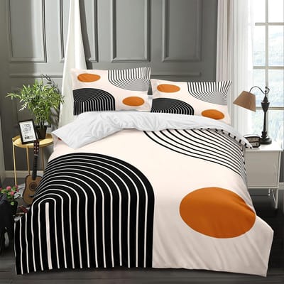 Mid Century Modern Dekbedovertrek Set King Abstract Geometrisch Balans Vormen Regenboog Zon Cirkels Boho Dekbedovertrek Beddengoed Sets US King(264*228cm)3pcs