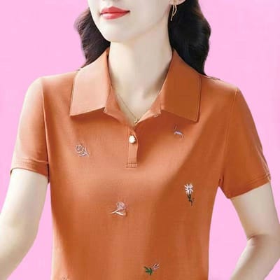 Nieuw Zomer Dames Poloshirt met Korte Mouwen Temperament Veelzijdig Los en Modieus Kraagshirt Bedrukt Top T-shirt 4XL