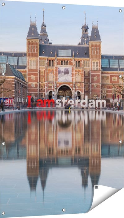 Gards Tuinposter Amsterdam Rijksmuseum - I Amsterdam Tekst - 80x120 cm - Tuindoek - Tuindecoratie - Wanddecoratie buiten - Tuinschilderij