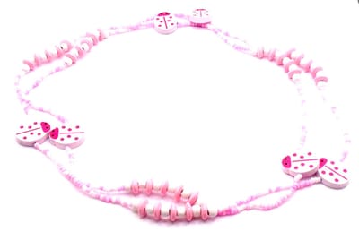 Kinderketting met lieveheersbeestjes wit-roze - Verjaardagscadeau