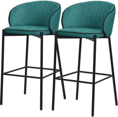 Barkruk set van 2 petrol 50x101x54 cm met rugleuning en voetensteun tot 120 kg ML-Design