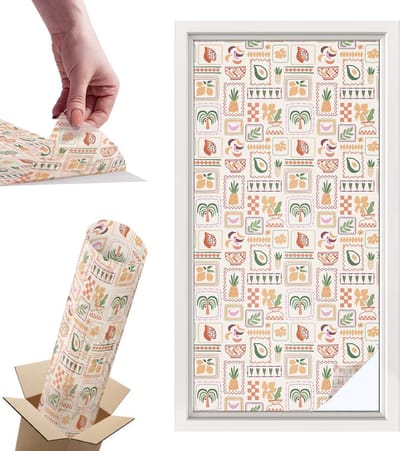 Tulup Raamfolie Anti inkijk - Folkloristische patronen Privacy Folie Raam - 50x100 cm - Beige Anti inkijk Folie - Raamfolie Tegen inkijk Glas in Lood - Voor de keuken, hal en woonkamer - Raamfolie Zonwering