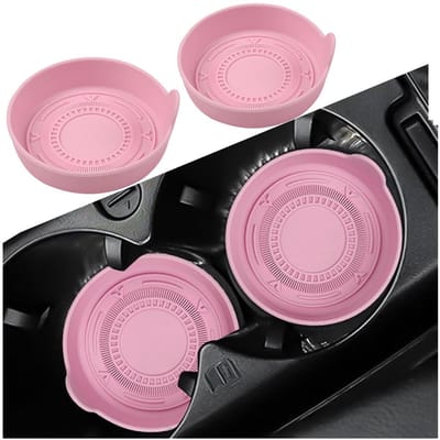 Dailygoods- Bekerhoudermat - 2 stuks - Antislip - Silicone - Universeel - Grijs/Roze - Afmetingen 7.2x7.2x0.4cm - Autobeker