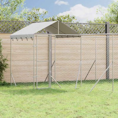 vidaXL Hondenkennel met dak 6x6x2,5 m gegalvaniseerd staal zilver