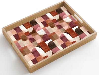 Dienblad hout 50x35 cm - Schootdienblad - Geometrie - Modern - Retro - Borrelplank rechthoek - Plateau dienbladen
