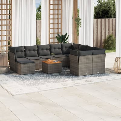vidaXL - 11-delige - Loungeset - met - kussens - poly - rattan - grijs