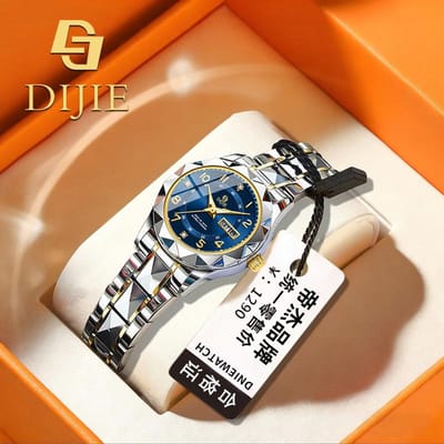 Waterdichte Lichtgevende Kalender, High-End Light Luxury Stalen Band Kwarts Horloge, Niche Horloge voor Dames blauw