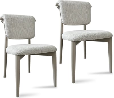 Eetkamerstoel Bora - Set van 2 - Bouclé Stof - Wit Onderstel - Massief Beukenhout - Japandi - Scandinavisch Design