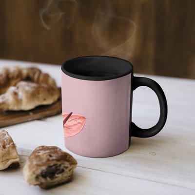 Magische Mok - Foto op Warmte Mokken - Koffiemok - Bloemen - Anthuriums - Geel - Roze - Magic Mok - Beker - 350 ML - Theemok