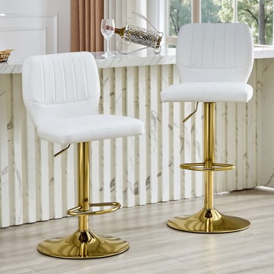 MODFU - Barkruk - Verstelbaar En 360° Draaibaar - Modern - Voor Keuken En Bar - Metaal En Kunstleer - Wit Goud - 62-83 Cm