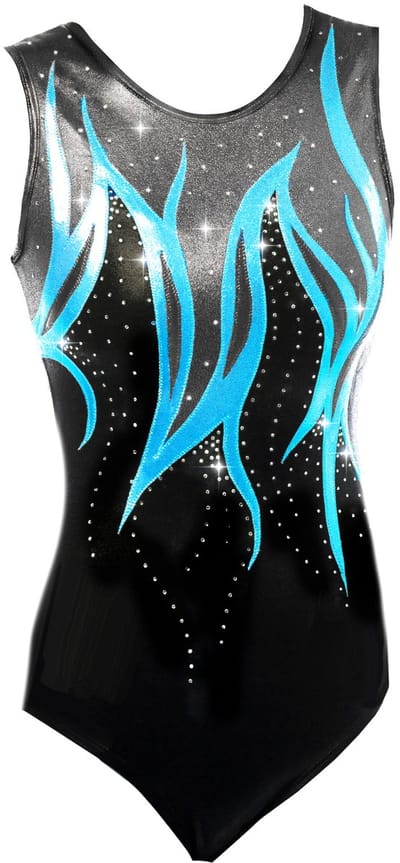 Fairysports Turnpakje Lagoon maat 110-116 meisjes gympakje zilver blauw zwart met zilveren steentjes