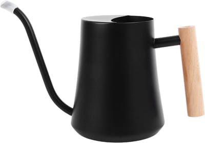 1000ML RVS Pot Retro Kleine Plant Gieter - Houten Handvat - Binnen Buiten Gebruik (Zwart)