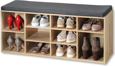 Kesper Schoenenrek/schoenenkast met zitvlak - naturel - 10 paar schoenen - hout - L103 x B30 x H48 cm