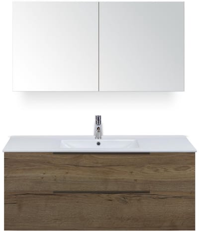 Seville Badmeubelset 120 cm - 2 Laden Tabacco Edge - Wastafel Enjoy Enkel met Spiegelkast