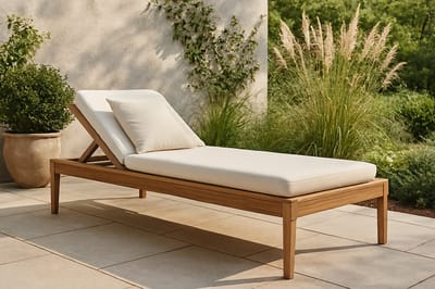 Handgemaakt Teakhouten Ligbed – Verstelbare Rugleuning – Luxe Tuinligstoel