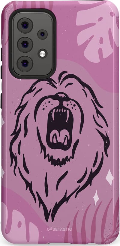 Casetastic hoesje geschikt voor Samsung Galaxy A52 (2021) 5G / Samsung Galaxy A52 (2021) 4G - Dubbellaagse bescherming - Trots en vurig - Fashion Case - Lila Lichtroze Donkergrijs