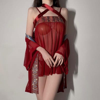 Seks Ondergoed Pure Begeerte Sexy Heet Retro Stijl Hanfu Privé Huis Buikzak Transparant Perspectief Nachtjapon Damespak One size brown