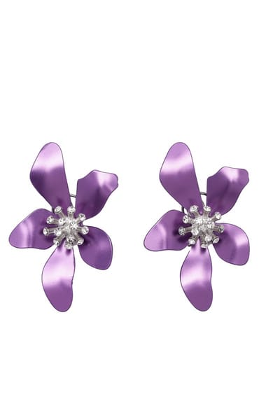 AVANT-GARDE PARIS Floral oorbellen - Paarse bloem oorstekers - Lichtgewicht - Rhodium plating - Met kristallen