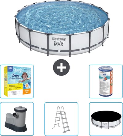 Bestway Rond Steel Pro MAX Zwembad - 549 x 122 cm - Grijs - Inclusief Pomp - Ladder - Afdekzeil Onderhoudspakket - Filter