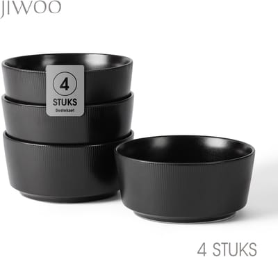 Set van 4 Kommen (Ø15,2cm / 870ml), Ontbijtkommen, Mueslikom, Soepkom, serviesset 4 persoons, Geschikt voor restaurants, Horeca, Feest, familiefeesten, banketten en picknicks, Magnetron-vaatwasserbestendig, Keramiek