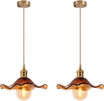 2 Stuks Vintage Hanglamp Glas Kroonluchter E27 Plafondlamp voor Woonkamer Slaapkamer Keuken Barnsteen