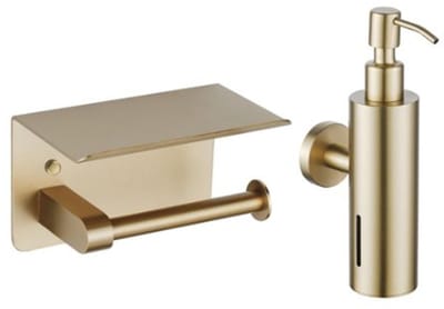FugaFlow Eccelente Acces toilet accessoireset - zeepdispenser - toiletrolhouder - met plateau - geborsteld messing