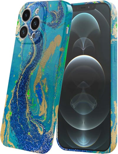 Smartphonica Telefoonhoesje Geschikt voor iPhone 12 Pro Max met Blauw Groen Goud Marmer Opdruk - Flexibel Softcase TPU - Backcover Case Blue Green Gold Marble Design geschikt voor iPhone 12 Pro Max
