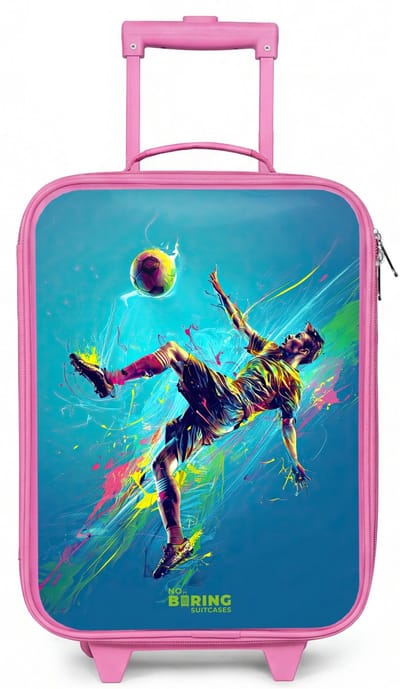 NoBoringSuitcases.com® - Kinderkoffer roze - Kindertrolley meisje - Neon - Voetbal - Schop - Kleurrijk - Koffer kind lichtgewicht - Reiskoffer trolley voor kinderen - Koffertje met lichtgevende wieltjes - Rolkoffer