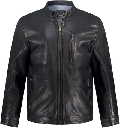 JP 1880 - Heren - Leren jas leer biker-stijl opstaande kraag rits - Zwart - Maat 4XL