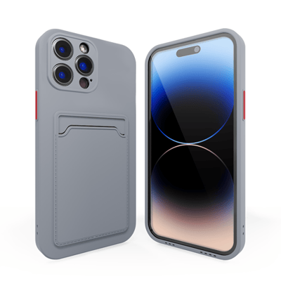 Backcover hoesje met pashouder - Geschikt voor iPhone 12 Pro hoesje - Pasjeshouder shockproof case - Ruimte voor pasjes - Siliconen hoesje lavendel grijs