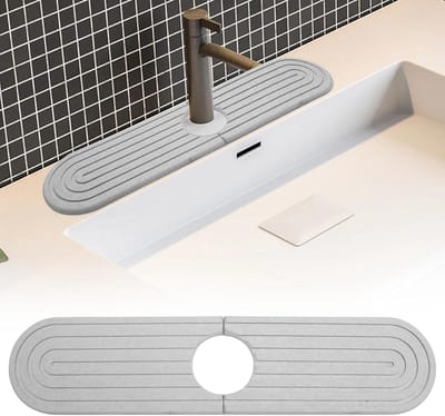 Dailygoods - APOMOONS Afdruipmat, gootsteen, waterkraan, spatbescherming, kraanmat, steenmat, waterkraanbescherming en afdruipmat, voor keuken en badkamer, inclusief schuurpapier, lichtgrijs, 40 x 10 cm