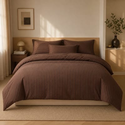 Beddengoed 200 x 220 cm, bruin gestreept, allergie-beddengoed microvezel, Oeko-Tex dekbedovertrek met ritssluiting en 2 kussenslopen 80 x 80 cm
