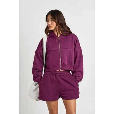 boohoo Dames Sweatshort Met Hoge Taille En Interne Trekkoord | Dark Cherry | Maat: XS