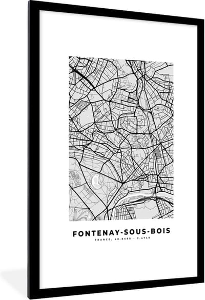 Fotolijst incl. Poster - Plattegrond - Kaart - Stadskaart - Frankrijk - Fontenay-sous-Bois - 80x120 cm - Posterlijst