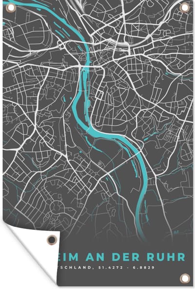 Muurdecoratie Blauw – Duitsland – Plattegrond – Stadskaart – Kaart – Mülheim an der Ruhr - 120x180 cm - Tuinposter - Tuindoek