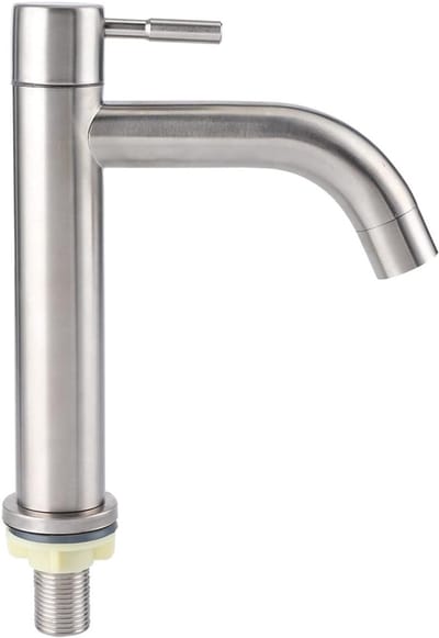 RVS Geborsteld Enkel Koud Waterkraan met Hoge Uitloop en Enkele Handgreep voor Wastafel en Toilet
