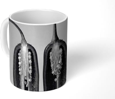 Mok - Koffiemok - Pepers - Zwart - Wit - Zaadlijsten - Mokken - 350 ML - Beker - Koffiemokken - Theemok