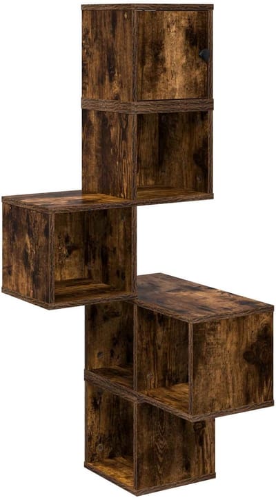 vidaXL - Muur - Hoekplank - Gerookt - eiken - 48 - x - 48 - x - 120 - cm - Bewerkt - hout