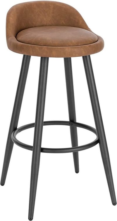 Leren Barkruk - Bruin - Ergonomisch - Kleine rugleuning - Zithoogte 69cm - Set van 1